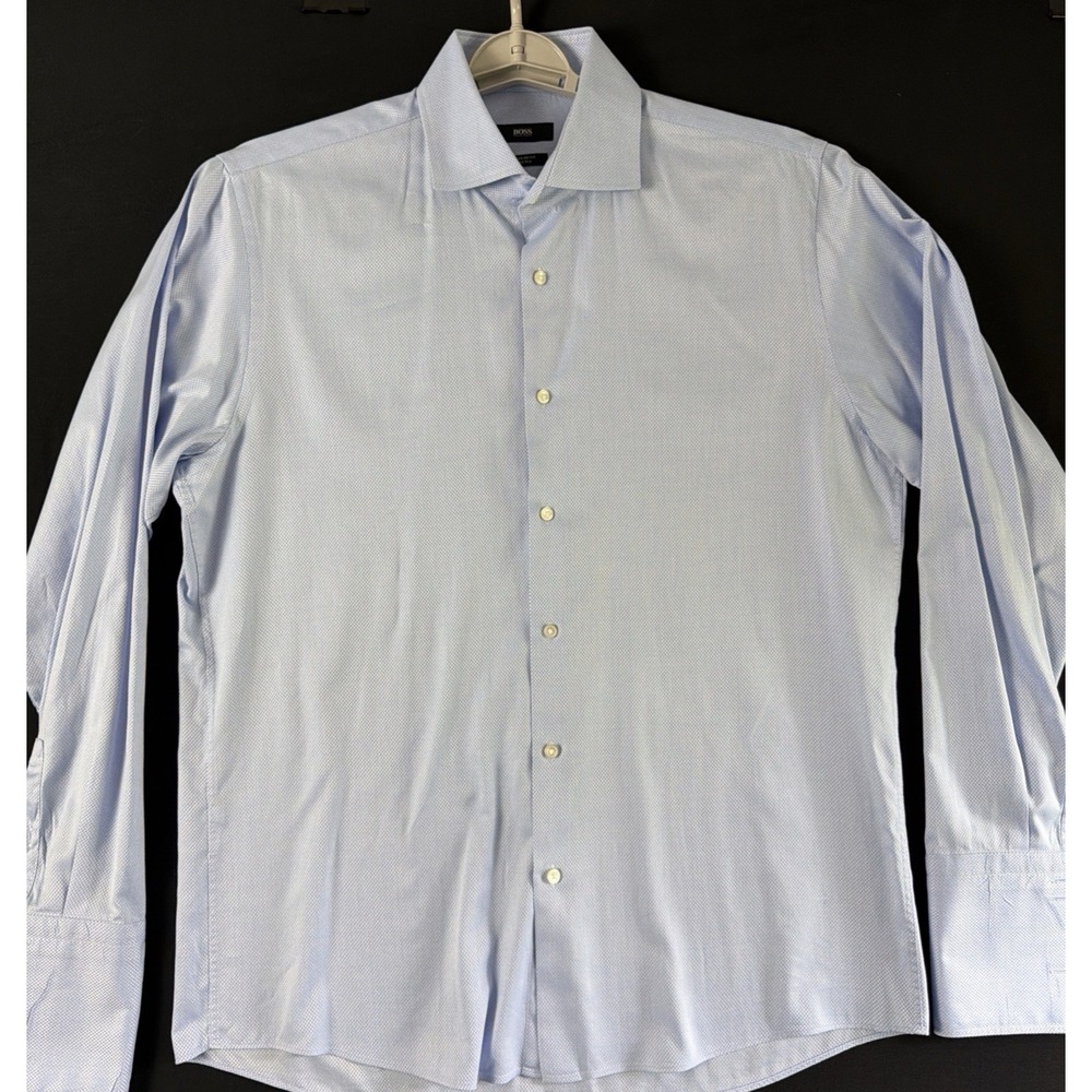 Hugo Boss Regular Fit 2 Ply French Cuff Shirt Men 16.5 34/35 Micro Check Texture